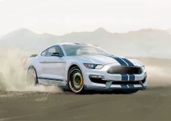 Rule 34 | absurdres, car, dust cloud, ford mustang, ford mustang s550, highres, mirroraptor, motor vehicle, no humans, original, shelby gt350, sports car, vehicle focus