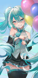 Rule 34 | 1girl, absurdres, balloon, birthday, detached sleeves, hatsune miku, highres, long hair, looking at viewer, may.l, smile, solo, twintails, vocaloid