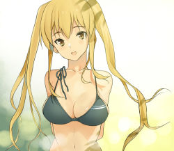 Rule 34 | 1girl, bad id, bad pixiv id, bikini, blonde hair, breasts, cleavage, coin rand, large breasts, long hair, original, solo, swimsuit, twintails, yellow eyes