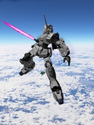 Rule 34 | 3d, aircraft, anksha, beam cannon, beam saber, blue sky, cloud, commentary request, flying, gundam, gundam unicorn, highres, machinery, mecha, mobile suit, no humans, photo background, realistic, robot, ryo217, science fiction, sky, spacecraft, starfighter, thrusters, transformation, unicorn gundam, when you see it