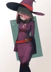 Rule 34 | 1girl, absurdres, belt, breasts, hair over one eye, hat, highres, little witch academia, pink hair, sucy manbavaran, witch hat