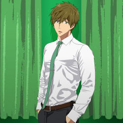 Rule 34 | 1boy, curtains, free!, green eyes, green hair, sexyanimes, tachibana makoto, tie clip, uniform