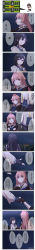 Rule 34 | 2girls, 4koma, absurdres, black hair, blush, chinese text, comic, commentary request, girls&#039; frontline, commander (girls&#039; frontline) (xiujia yihuizi), gloves, hat, highres, long hair, long image, multiple girls, ntw-20 (girls&#039; frontline), pink eyes, pink hair, purple eyes, school uniform, simplified chinese text, skirt, smile, speech bubble, super sass (girls&#039; frontline), tall image, translation request, xiujia yihuizi