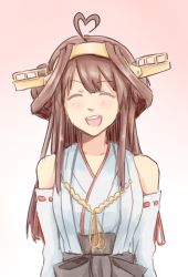 Rule 34 | 10s, 1girl, ahoge, bare shoulders, brown hair, detached sleeves, hairband, headgear, heart, heart ahoge, highres, ivlice, japanese clothes, kantai collection, kongou (kancolle), long hair, nontraditional miko, solo
