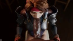 Rule 34 | 1boy, 1girl, 3d, animated, armor, blender (medium), brown eyes, brown hair, dark-skinned male, dark skin, eye contact, fellatio, final fantasy, final fantasy vii, final fantasy vii remake, headband, hetero, highres, holding, holding own hair, huge penis, interracial, jessie rasberry, lerico213, looking at another, moaning, oolay-tiger (voice actor), oral, penis, pewposterous, pov, sound, video