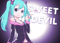 Rule 34 | 1girl, aqua eyes, aqua hair, artist name, breasts, butterfly hair ornament, chroneco, cleavage, collarbone, copyright name, hair ornament, hatsune miku, heart, honey whip (module), long hair, looking at viewer, navel, project diva (series), project diva f, smile, solo, sweet devil (vocaloid), tagme, twintails, vocaloid