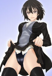 Rule 34 | 1girl, amagami, black thighhighs, cameltoe, clothes lift, competition swimsuit, kurogane (blackxsilver), nanasaki ai, one-piece swimsuit, school uniform, skirt, skirt lift, solo, swimsuit, swimsuit under clothes, thighhighs