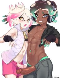 Rule 34 | + +, 2boys, abs, bad id, bad twitter id, beak, black hair, blush, cephalopod eyes, collared vest, commentary, cropped vest, crown, dark-skinned male, dark skin, english commentary, erection, fingerless gloves, genderswap, genderswap (ftm), gloves, green eyes, grin, headphones, huge penis, inkling, inkling player character, jacket, jtveemo, looking at viewer, male focus, marina (splatoon), medium penis, mole, mole under mouth, multiple boys, muscular, navel, navel piercing, nintendo, nipples, octoling, octoling player character, one eye closed, open clothes, open jacket, open mouth, pants, pearl (splatoon), penis, penis size difference, penises touching, piercing, pink pupils, shorts, simple background, smile, splatoon (series), splatoon 2, suction cups, symbol-shaped pupils, tentacle hair, uncensored, veins, veiny penis, vest, white background, white hair, wink, yaoi, yellow eyes, zipper