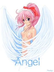 Rule 34 | angel, bow, breasts, koutetsu tenshi kurumi, kurumi (koutetsu tenshi kurumi), long hair, nipples, nude, pink hair, purple eyes, ribbon, wings