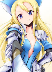 Rule 34 | 1girl, blonde hair, blue eyes, bow, bravely default: flying fairy, bravely default (series), bravely second: end layer, breasts, edea lee, gloves, hair bow, long hair, looking at viewer, marugoshi (54burger), simple background, small breasts, smile, solo, sword, weapon, white background