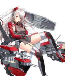 Rule 34 | 1girl, absurdres, antenna hair, azur lane, blush, breasts, cross, doggo34476335, dress, highres, iron cross, large breasts, long hair, looking at viewer, machinery, md5 mismatch, military, military uniform, multicolored hair, prinz eugen (azur lane), red hair, resolution mismatch, silver hair, simple background, solo, source smaller, streaked hair, turret, two side up, uniform, very long hair, white background