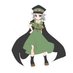 Rule 34 | 1other, androgynous, anmita (rarutos), bad id, bad twitter id, cape, dress, fujiwara no shirogane no sanra, full body, hat, highres, len&#039;en, military, military hat, military uniform, peaked cap, short hair, grey eyes, silver hair, simple background, smile, solo, uniform, white background
