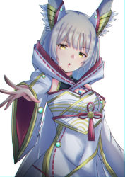Rule 34 | 1girl, absurdres, animal ears, blunt bangs, cat ears, chest jewel, facial mark, highres, latte, nia (blade) (xenoblade), nia (xenoblade), short hair, silver hair, simple background, solo, white background, xenoblade chronicles (series), xenoblade chronicles 2, xenoblade chronicles 3, yellow eyes