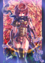Rule 34 | armor, blood, gauntlets, nel zelpher, panties, red hair, scarf, solo, square enix, star ocean, star ocean till the end of time, tattoo, thighhighs, torn clothes, uk-works, underwear, weapon