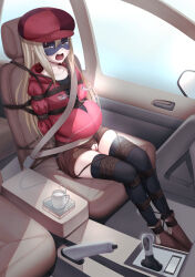 1girl absurdres ahegao arms_behind_back bdsm black_shirt black_thighhighs bloated_belly blonde_hair blush bondage boots bound bound_arms bound_legs bound_torso breast_milk breasts brown_eyes car car_interior collarbone crotch_rope crying crying_with_eyes_open disguise doma_umaru drooling female_focus flat_chest hair_between_eyes hat highres himouto!_umaru-chan himouto!_umaru-chan_r huge_filesize indoors jacket lactation long_hair looking_ahead looking_at_viewer looking_to_the_side mask mirror motor_vehicle nipple_cutout nipples open_mouth outdoors ponytail pregnant public_bondage public_indecency pussy pussy_cutout red_hat red_jacket saliva saliva_trail seatbelt sex_toy shibari shibari_over_clothes shirt short_shorts shorts sidelocks skin_tight skindentation small_breasts solo tabby_(8401431) tearing_up tears teeth thighhighs thighs tongue tongue_out torn_clothes uncensored very_long_hair zettai_ryouiki