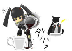 Rule 34 | blush, cat, coffee, controller, cup, joystick, mini person, minigirl, robot, straw (yokubou hiroba), twintails