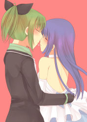 Rule 34 | 10s, 2girls, aoki reika, bad id, bad pixiv id, blue hair, bow, dress, elbow gloves, closed eyes, formal, gloves, green hair, hair bow, heart, highres, hinagi (fox priest), imminent kiss, jewelry, long hair, midorikawa nao, multiple girls, ponytail, precure, ring, smile precure!, suit, wedding dress, wife and wife, yuri