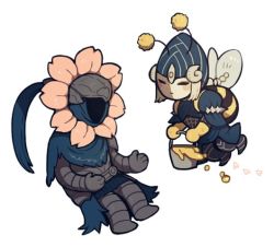 Rule 34 | 1boy, 1girl, armor, artorias the abysswalker, bee costume, cape, chibi, dark souls (series), dark souls i, donar0217, flower costume, honey, insect wings, lord&#039;s blade ciaran, mask, petals, torn cape, torn clothes, wings