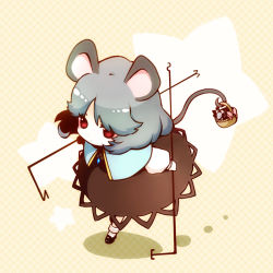 Rule 34 | 1girl, animal ears, bad id, bad pixiv id, basket, deformed, dowsing rod, grey hair, mouse (animal), mouse ears, mouse tail, nazrin, red eyes, ria (rilpoppo), solo, tail, touhou