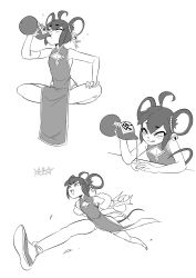 Rule 34 | 1girl, 2020, ahoge, animal ears, blush, breasts, chinese zodiac, cleavage, cleavage cutout, clothing cutout, collage, drinking, drunk, elbow gloves, flats, foreshortening, full body, gloves, gourd, greyscale, highres, indian style, monochrome, mouse ears, mouse girl, mouse tail, original, panties, pelvic curtain, pouring, ryuusei (mark ii), short hair, side-tie panties, single elbow glove, single thighhigh, sitting, small breasts, solo, tail, thighhighs, underwear, year of the rat