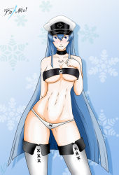 Rule 34 | 10s, 1girl, akame ga kill!, aqua hair, blue hair, boots, breasts, cleavage, colored eyelashes, esdeath, hat, long hair, looking at viewer, standing, tattoo, thigh boots, thighhighs, thighs, white thighhighs