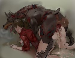 Rule 34 | bestiality, brown hair, claire redfield, cum, cum in pussy, dog, doggystyle, ponytail, resident evil, resident evil 2, sex, sex from behind, vaginal