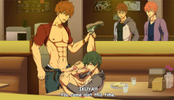 Rule 34 | 4boys, abs, aftersex, anal, bottomless, brothers, cum, cum on body, dinner, erection, facial, family, food, free!, high speed!, incest, kirishima ikuya, kirishima natsuya, leg lift, male focus, male penetrated, multiple boys, muscular, nipples, onoro nyo, pectorals, penis, public indecency, self suck, shoes, siblings, table, testicles, text focus, walk-in, yaoi