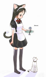 Rule 34 | 1girl, animal ears, black thighhighs, cat, cat ears, cat tail, extra ears, fish bone, hair ornament, hairband, hairclip, maid, skeleton, solo, tail, thighhighs