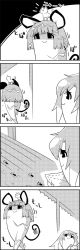 Rule 34 | 4koma, animal, animal ears, animal on head, basket, cat, cat on head, comic, commentary request, dripping, empty eyes, footprints, gradient hair, greyscale, highres, hijiri byakuren, monochrome, mouse ears, mouse tail, multicolored hair, nazrin, no humans, no pupils, shaded face, smile, tail, tani takeshi, touhou, translation request, walking, wet, yukkuri shiteitte ne