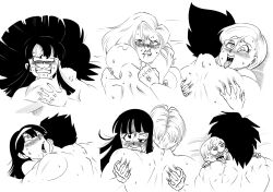 Rule 34 | absurdres, ahegao, android 18, anger vein, bald, blunt bangs, blush, breasts, broly (dragon ball super), bulma, cheelai, chi-chi (dragon ball), clenched teeth, commentary, dragon ball, dragon ball super, dragon ball super broly, drooling, english commentary, funsexydb, greyscale, grin, hair down, hairband, half-closed eye, heart, heart-shaped pupils, hetero, highres, husband and wife, implied sex, kuririn, large breasts, mai (dragon ball), mai (future) (dragon ball), missionary, monochrome, nipples, nude, scar, scar on back, short hair, size difference, smile, son gohan, son goku, symbol-shaped pupils, teeth, tongue, tongue out, trunks (dragon ball), vegeta, videl, wavy mouth