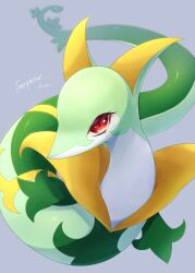 Rule 34 | aije, animal focus, blue background, creatures (company), game freak, gen 5 pokemon, highres, looking at viewer, nintendo, no humans, pokemon, pokemon (creature), red eyes, serperior, simple background, slit pupils, snake, solo