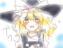 Rule 34 | 1girl, blonde hair, blush, braid, crying, crying with eyes open, d:, hat, kirisame marisa, long hair, looking at viewer, messy hair, open mouth, puffy short sleeves, puffy sleeves, short sleeves, single braid, sketch, solo, tears, touhou, vest, wavy hair, witch hat, yellow eyes, yururi nano
