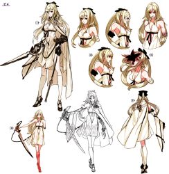 Rule 34 | 1girl, amputee, bow, breasts, cape, cleavage, concept art, drag-on dragoon, drag-on dragoon 3, eyepatch, flower, fujisaka kimihiko, gauntlets, hair bow, high heels, navel, official art, prosthesis, red eyes, sword, weapon, white hair, zero (drag-on dragoon)