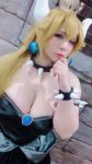 Rule 34 | 1girl, animated, armlet, asian, bare shoulders, black collar, black dress, black nails, blonde hair, blue eyes, borrowed design, bowsette, bowsette (cosplay), bracelet, breasts, brooch, chouzuki maryou, cleavage, collar, cosplay, crown, dress, earrings, fingernails, horns, jewelry, large breasts, long hair, looking at viewer, mario (series), nail polish, new super mario bros. u deluxe, nintendo, photo (medium), plump, shell, skirt, smile, solo, spiked armlet, spiked bracelet, spiked collar, spiked shell, spikes, standing, strapless, strapless dress, super crown, tagme, turtle shell, video, video