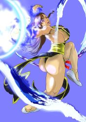 Rule 34 | 1girl, alternate hair length, alternate hairstyle, amamiya ryuu, ass, aura, backless dress, backless outfit, bare legs, black dress, braid, breasts, brown hair, capcom, china dress, chinese clothes, chun-li, cleavage, dress, energy ball, fighting stance, flats, full body, highres, large breasts, lips, lipstick, long hair, looking at viewer, makeup, official alternate costume, side braid, sideboob, solo, street fighter, street fighter v, thick thighs, thighs