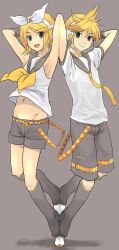 Rule 34 | 1boy, 1girl, armpits, brother and sister, ikko, kagamine len, kagamine rin, shorts, siblings, twins, vocaloid
