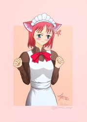 Rule 34 | absurdres, angry, animal ears, cat ears, eternal cringe, grey eyes, highres, hisui (tsukihime), looking at viewer, maid, maid headdress, melty blood, pink hair, short hair, solo, standing, tsukihime, type-moon