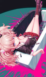 Rule 34 | 1girl, bear hair ornament, blonde hair, blue eyes, bow, breasts, cleavage, commentary request, danganronpa: trigger happy havoc, danganronpa (series), deadnooodles, enoshima junko, hair ornament, highres, large breasts, long hair, looking at viewer, nail polish, necktie, school uniform, shirt, skirt, smile, solo, twintails