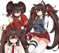 Rule 34 | 1girl, animal ears, backpack, bag, bare shoulders, bell, black panties, blush, breasts, brown eyes, brown hair, cat ears, china dress, chinese clothes, closed mouth, detached sleeves, double bun, dress, girls&#039; frontline, hair between eyes, hair bun, heart, long sleeves, multiple views, murakami meishi, necktie, official alternate costume, open mouth, panties, red dress, red neckwear, red skirt, ribbon, school uniform, sidelocks, skirt, sleeves past fingers, sleeves past wrists, thighhighs, twintails, type 97 (girls&#039; frontline), type 97 (late for school) (girls&#039; frontline), type 97 (peony) (girls&#039; frontline), underwear, white background, white thighhighs