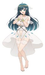 Rule 34 | 1girl, :d, absurdres, ahoge, amano nene (vtuber), amano nene (vtuber) (5th costume), aqua eyes, barefoot, bikini, blue hair, blush, body chain, bracelet, breasts, circlet, clothing cutout, commentary, corset, curvy, dark blue hair, detached sleeves, english commentary, full body, garter straps, hair ornament, hairclip, high-low skirt, highres, jewelry, large breasts, leg ribbon, legwear garter, long hair, looking at viewer, nail polish, navel, navel cutout, neck ring, official alternate costume, official alternate hairstyle, official art, open mouth, own hands clasped, own hands together, production kawaii, ribbon, second-party source, seductive smile, see-through, see-through skirt, see-through sleeves, showgirl skirt, sidelocks, simple background, skirt, sling bikini top, smile, solo, standing, standing on one leg, swimsuit, toenail polish, toenails, underbust, virtual youtuber, white background, white bikini, white garter straps, white skirt, white sleeves, wing hair ornament, yukiunag1