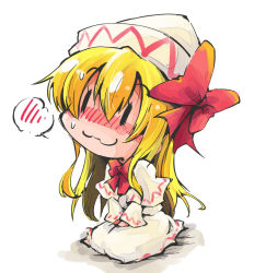 Rule 34 | 1girl, :3, blonde hair, blush, bow, capelet, commentary request, dress, hat, hat bow, lily white, long hair, long sleeves, shinapuu, simple background, sitting, solo, spoken blush, touhou, v arms, white background, white dress, wide sleeves, | |