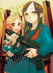 Rule 34 | 2girls, gun, haruo (clownberry), multiple girls, original, school uniform, serafuku, submachine gun, weapon