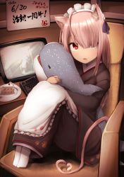 Rule 34 | 1girl, absurdres, animal ears, artist request, cake, cake slice, cat ears, cat girl, food, highres, huge filesize, japanese clothes, kimono, maid, original, recursion, sitting, solo, stuffed animal, stuffed toy, tail, virtual youtuber, wa maid