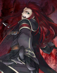 Rule 34 | 00s, 1boy, angry, asch (tales), bad id, bad pixiv id, belt, black gloves, cape, coat, foreshortening, gloves, green eyes, kokotima, long hair, male focus, red hair, sidelocks, solo, surcoat, sword, tales of (series), tales of the abyss, weapon