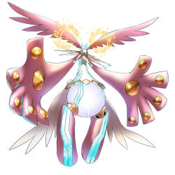 Rule 34 | angel, cherubimon, cherubimon (virtue), cherubimon (virtue) x-antibody, digimon, feathered wings, feathers, floating, glowing, official art, open hands, orb, simple background, white background, wings