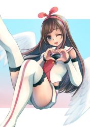 Rule 34 | 1girl, ;d, aira (qwedcxza49), angel wings, blue eyes, brown hair, collared shirt, detached sleeves, feathered wings, floating hair, hairband, heart, heart hands, highres, kizuna ai, kizuna ai inc., long hair, long sleeves, looking at viewer, multicolored hair, one eye closed, open mouth, pink hair, pink hairband, sailor collar, sailor shirt, shirt, short shorts, shorts, sleeveless, sleeveless shirt, smile, solo, straight hair, thighhighs, two-tone hair, very long hair, virtual youtuber, white sailor collar, white shirt, white shorts, white sleeves, white thighhighs, white wings, wings, zettai ryouiki