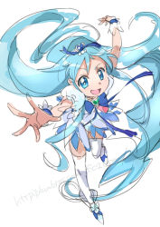 Rule 34 | 10s, 1girl, bad id, bad pixiv id, blue eyes, blue hair, blue skirt, bow, brooch, cure marine, full body, hair ornament, heart, heart brooch, heart hair ornament, heartcatch precure!, jewelry, kurumi erika, long hair, magical girl, matching hair/eyes, precure, ribbon, shoes, sketch, skirt, smile, solo, thighhighs, ume (plumblossom), white background, white thighhighs, wrist cuffs