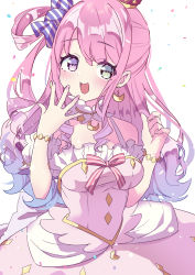 Rule 34 | 1girl, absurdres, blush, breasts, candy hair ornament, chierishu, choker, crown, dress, earrings, food-themed hair ornament, frilled choker, frills, gradient hair, green eyes, hair ornament, hair rings, heterochromia, highres, himemori luna, himemori luna (1st costume), hololive, jewelry, long hair, looking at viewer, mini crown, multicolored hair, nail polish, one side up, open mouth, pink hair, princess, purple eyes, purple hair, smile, solo, virtual youtuber