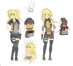 Rule 34 | 1girl, athanatosora, blonde hair, blue eyes, facial mark, fishnets, full body, genderswap, genderswap (mtf), gloves, jewelry, looking at viewer, multiple views, naruko (naruto), naruto (series), necklace, ponytail, sandals, scroll, short sword, shorts, smile, sword, tagme, tantou, twintails, uzumaki naruto, weapon, whisker markings, white background