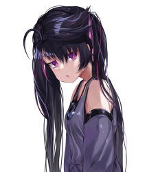 Rule 34 | 1girl, :o, absurdres, ahoge, bad id, bad pixiv id, bare shoulders, black hair, commentary request, detached sleeves, expressionless, from side, glint, hair ribbon, highres, korean commentary, long hair, long sleeves, looking at viewer, looking to the side, multicolored hair, open mouth, original, pink hair, pink ribbon, ribbon, simple background, solo, streaked hair, tank top, torriet, twintails, upper body, very long hair, white background